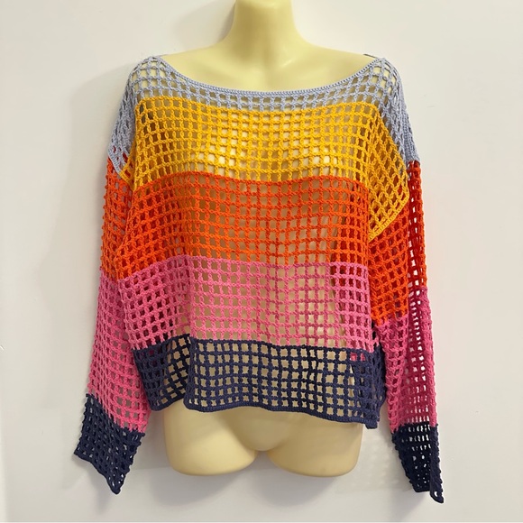 Anthropologie Sweaters - NWT Maeve by Anthropologie Multicolor Stripe Crochet Knit Top